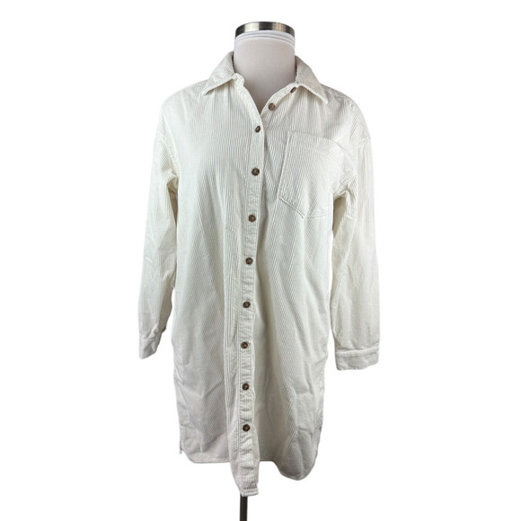 Madewell Corduroy Mini Shirtdress Pockets Lighthouse Ivory Women's Size Large - Picture 2 of 14